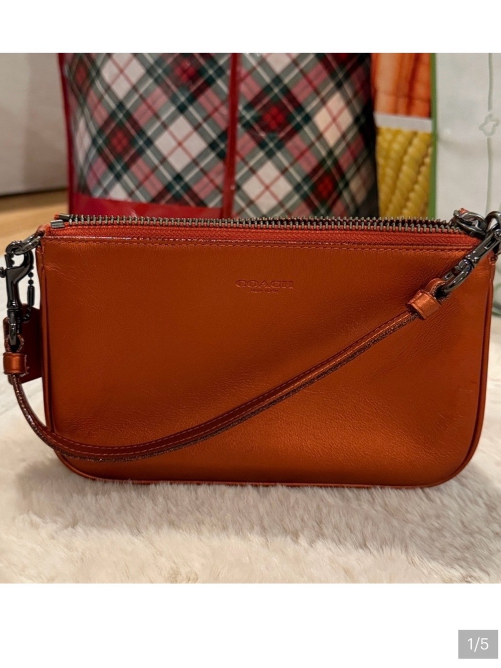 Coach Burnt Orange Leather Wristlet